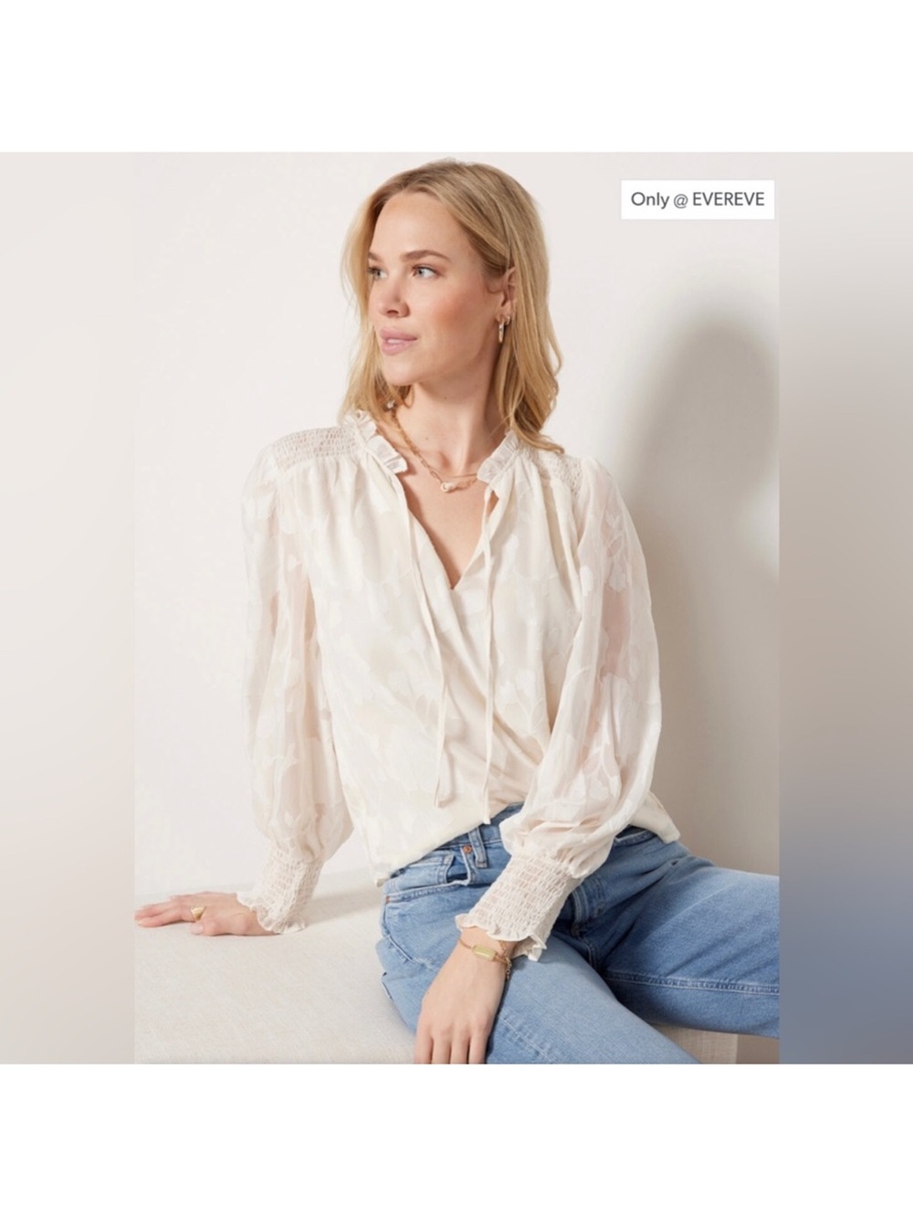 Evereve Leni Textured Floral Ivory Blouse Size XL